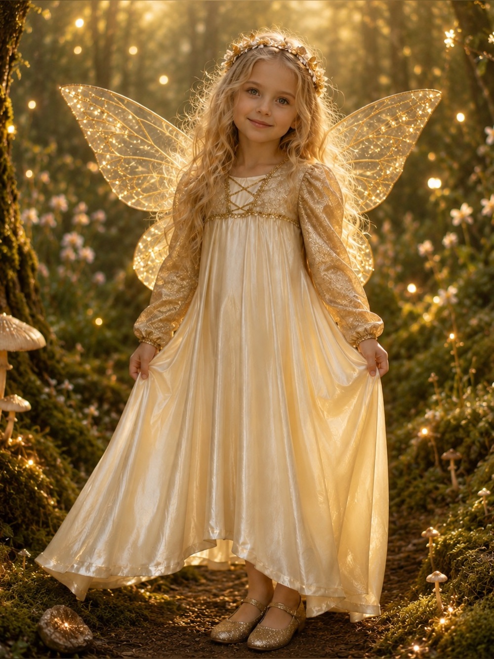 🛍️3 For $10🛍️ Gorgeous Gold and Cream Princess Angel Dress Costume, Size 4/5